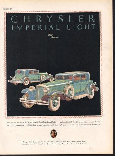 1931 CHRYSLER IMPERIAL EIGHT CAR TRAVEL ENGINE MOTOR DETROIT SEDAN COUP16668