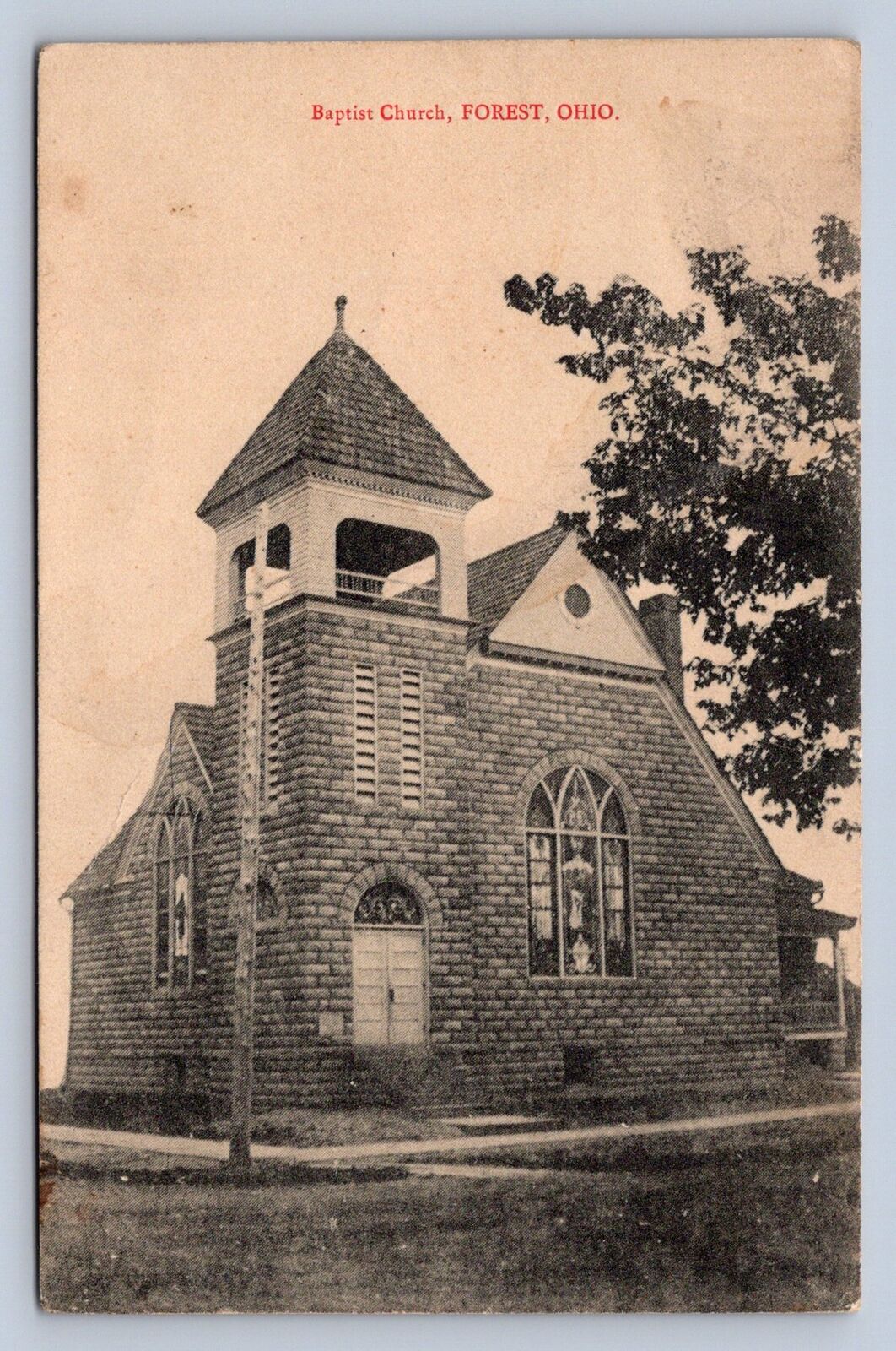 J97/ Forest Ohio Postcard c1910 Baptist Church Building 445