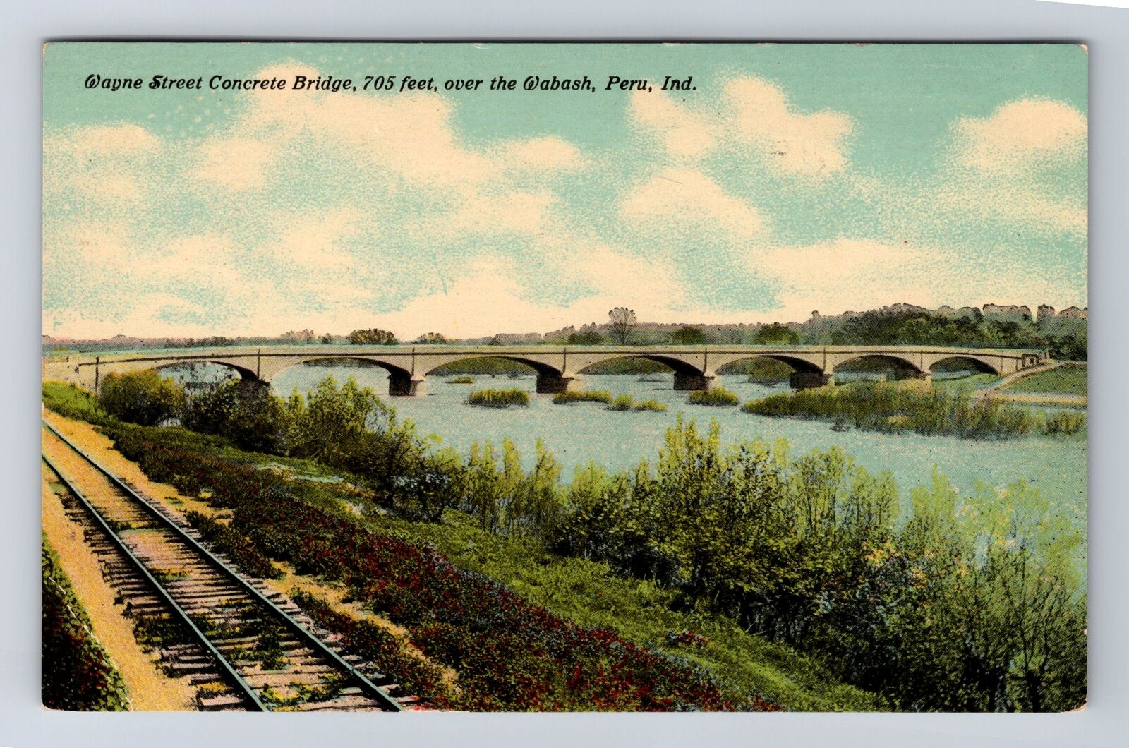 Peru IN-Indiana, Wayne Street Concrete Bridge, Antique, Vintage c1911 Postcard