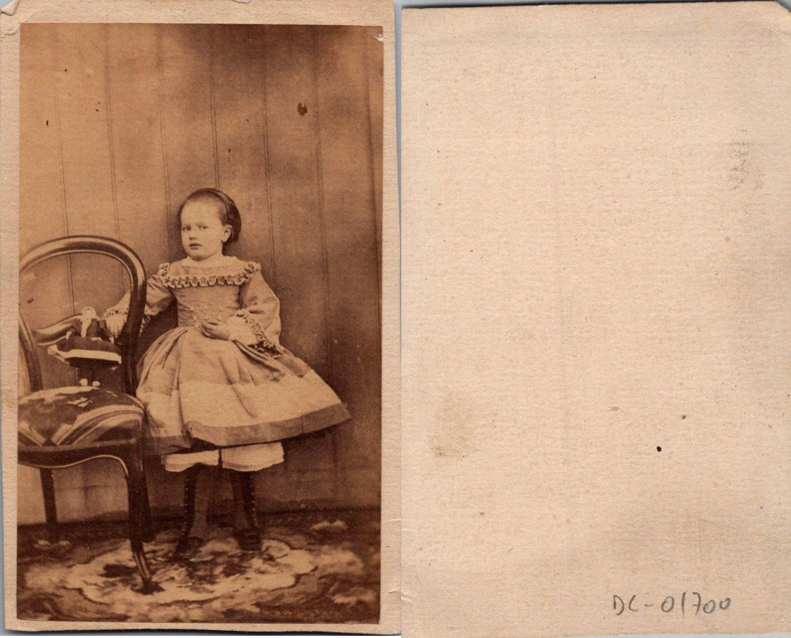Little Girl Holding a Doll, circa 1860 Vintage CDV Albumen - Album Print