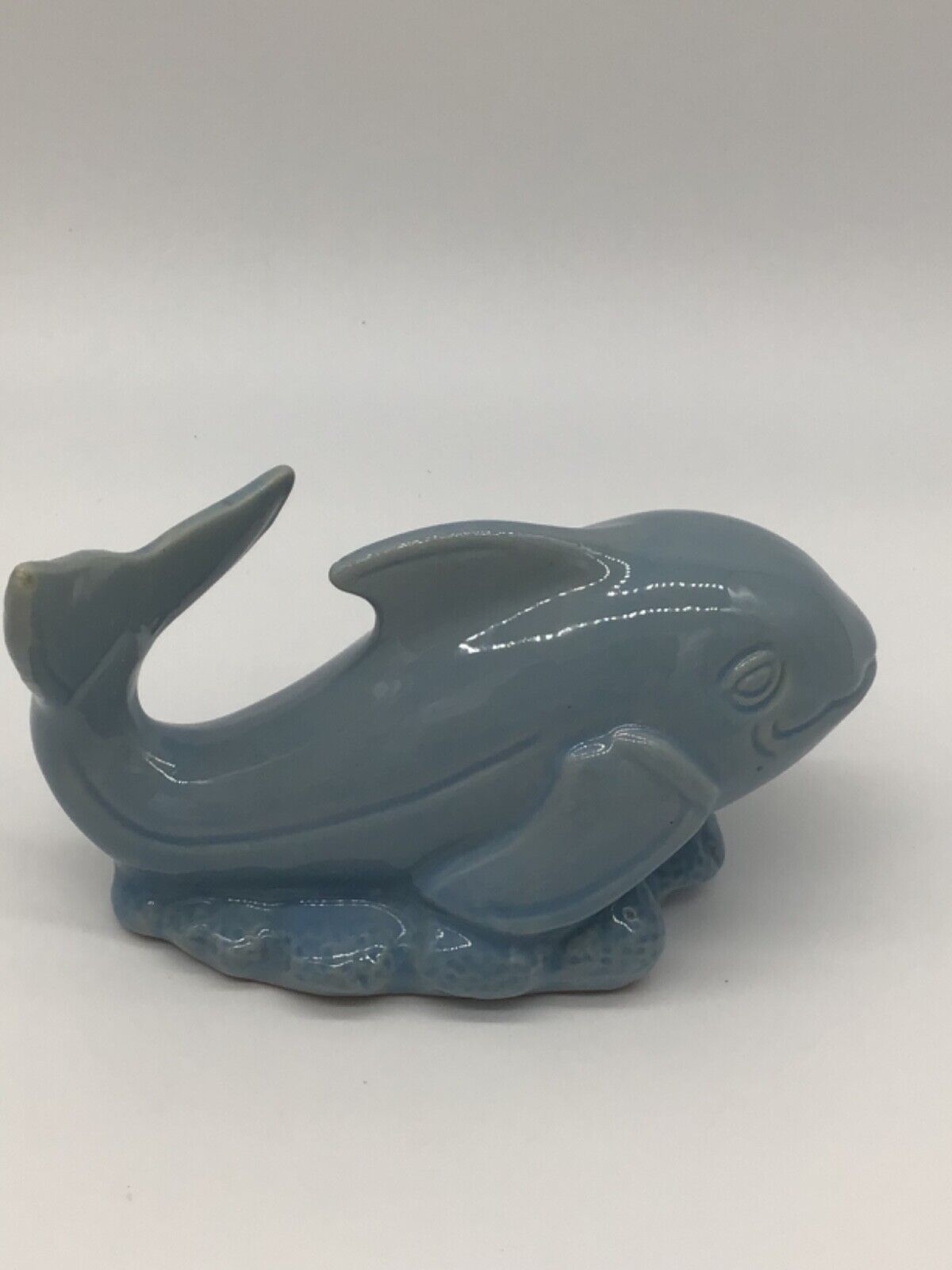 Vintage Ceramic Light Blue Whale Figurine Statue Made in Brazil 5\