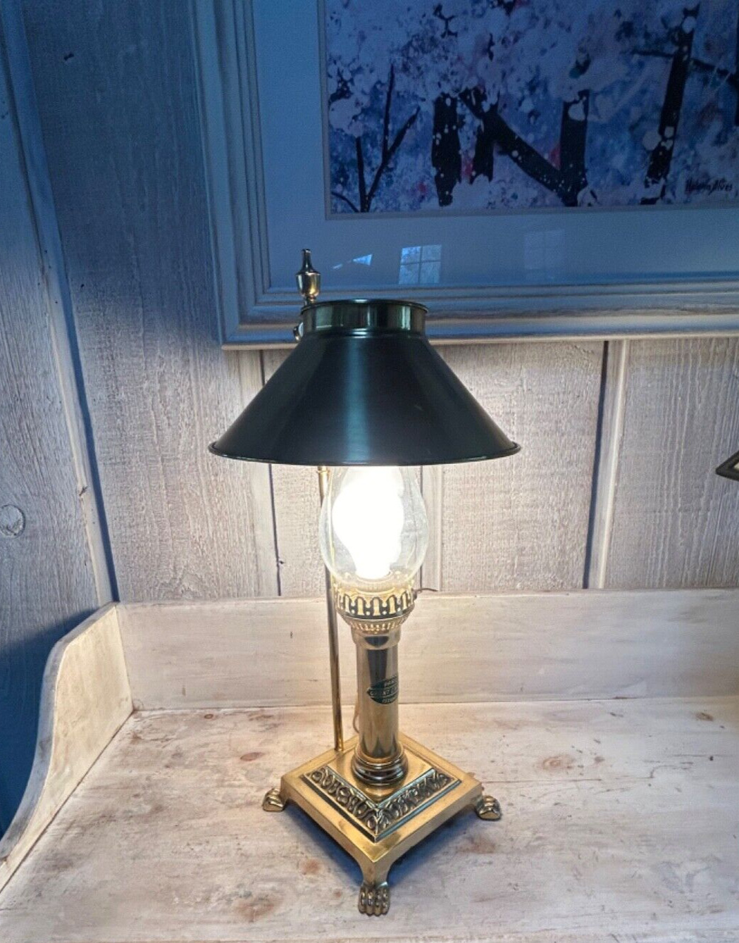 Vintage Brass Orient Express Paris - Istanbul Table Lamp Brass Shade Clear Globe