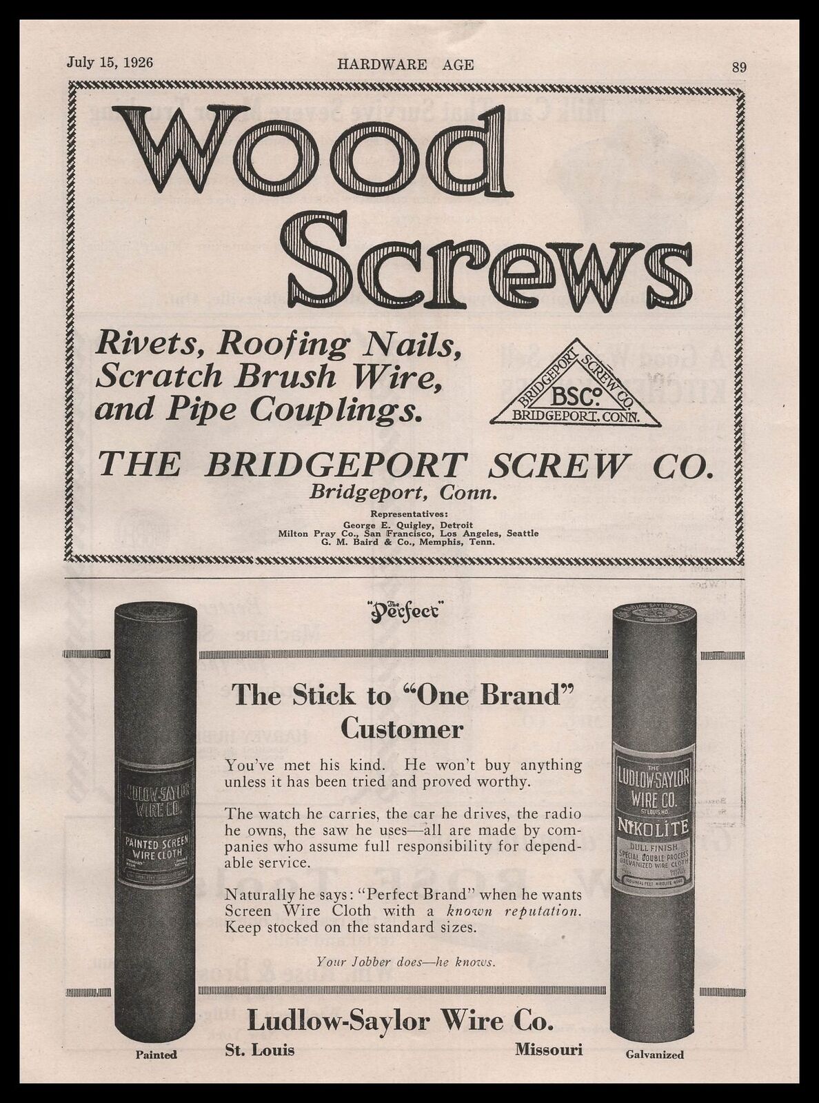 1926 Ludlow Saylor Wire St Louis MO Nikolite Screen Wire Cloth Vintage Print Ad