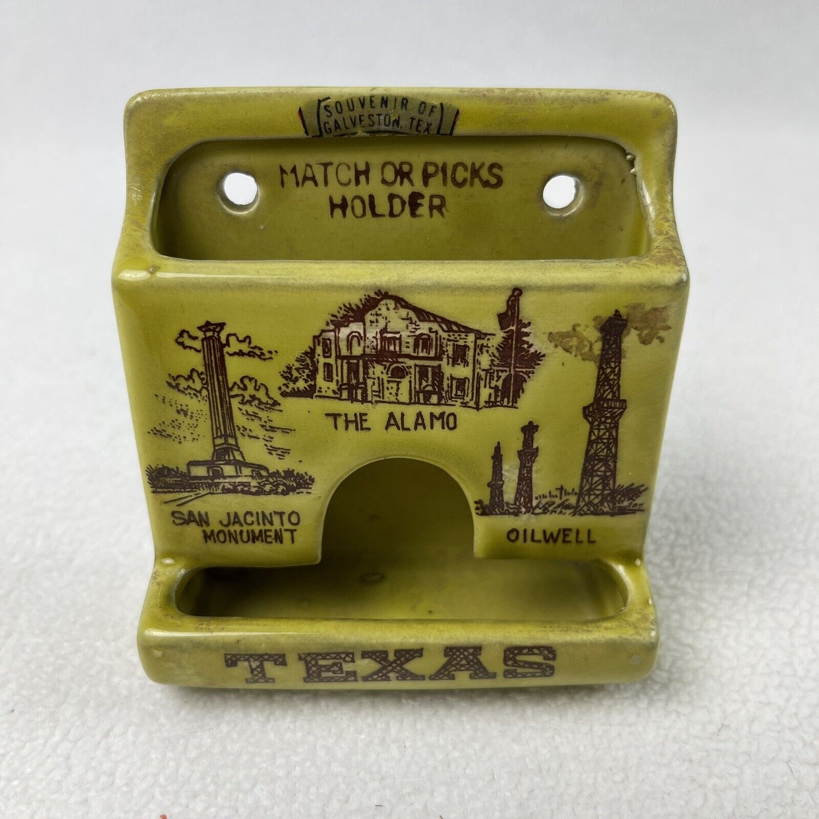 Vintage Texas Souvenir Ceramic Match or Toothpick Holder