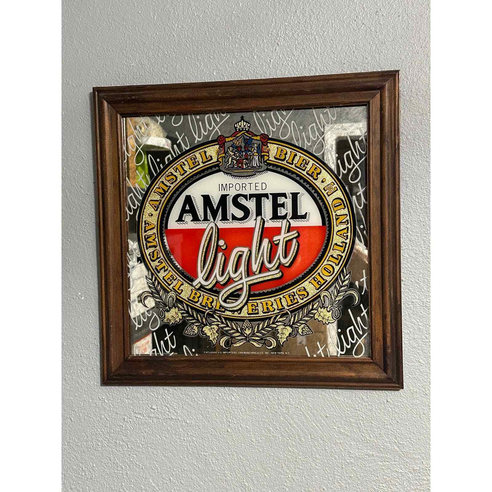 Imported Amstel Light Mirror Sign, Square Wood frame, Vintage