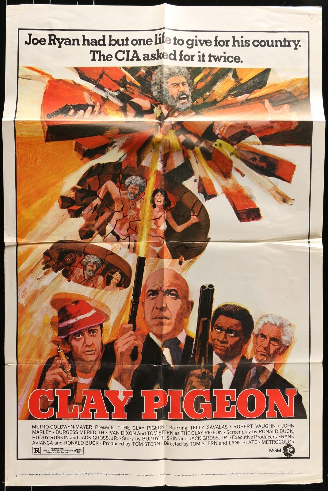 CLAY PIGEON Telly Savales ORIGINAL FF 1971 1-SHEET MOVIE POSTER 27 x 41  