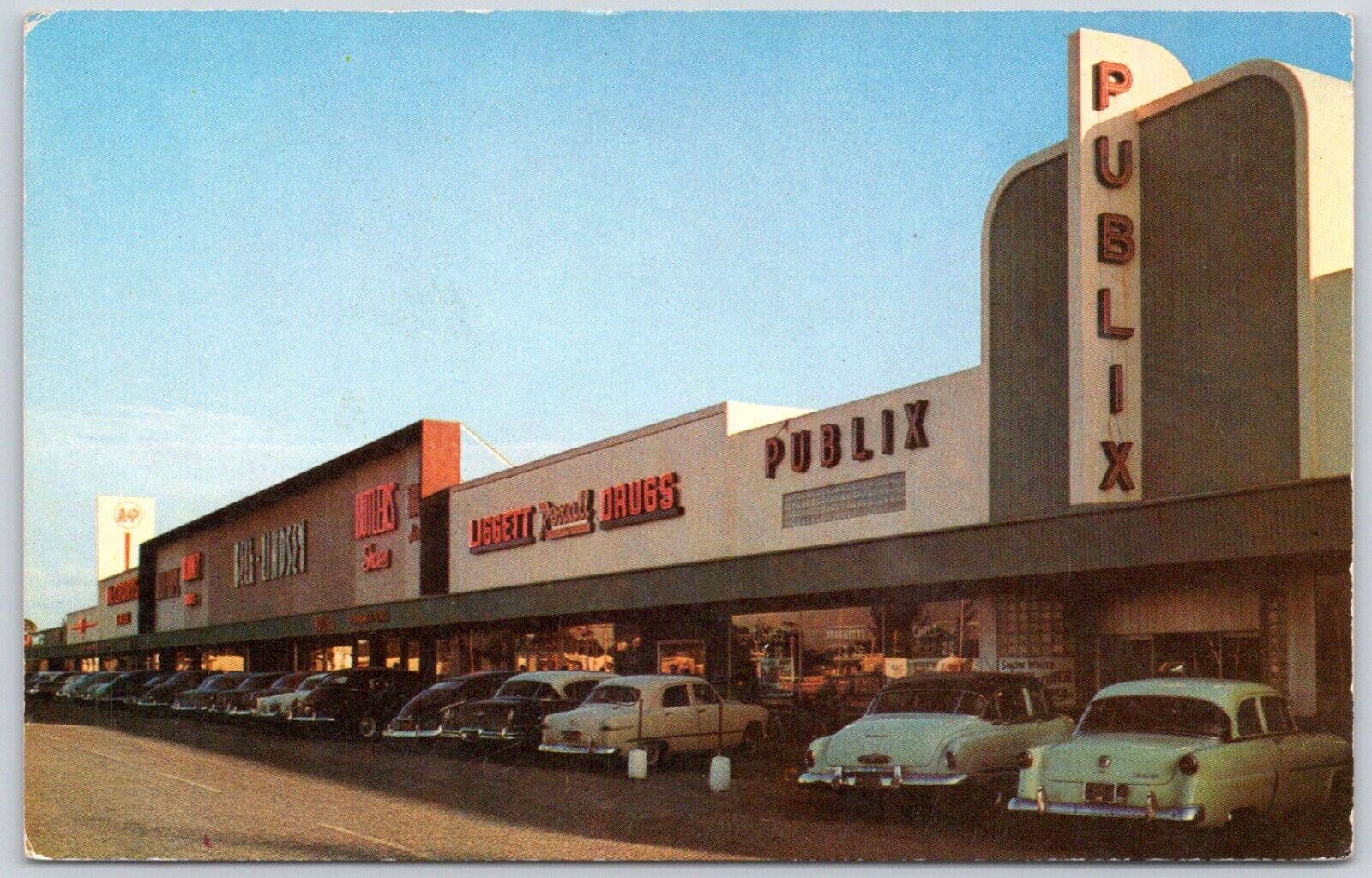 Postcard St Petersburg FL Central Plaza Shopping Center 1950s Rexall Publix FL04