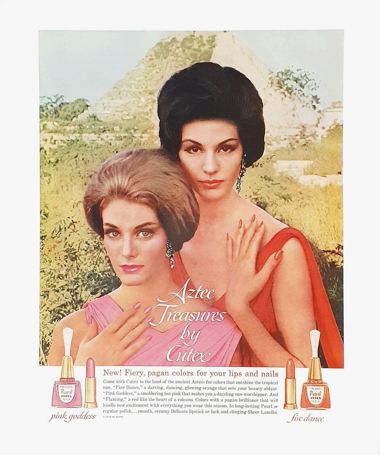 Cutex nail polish ad lipstick vintage 1961 Aztec Treasures makeup advertisement