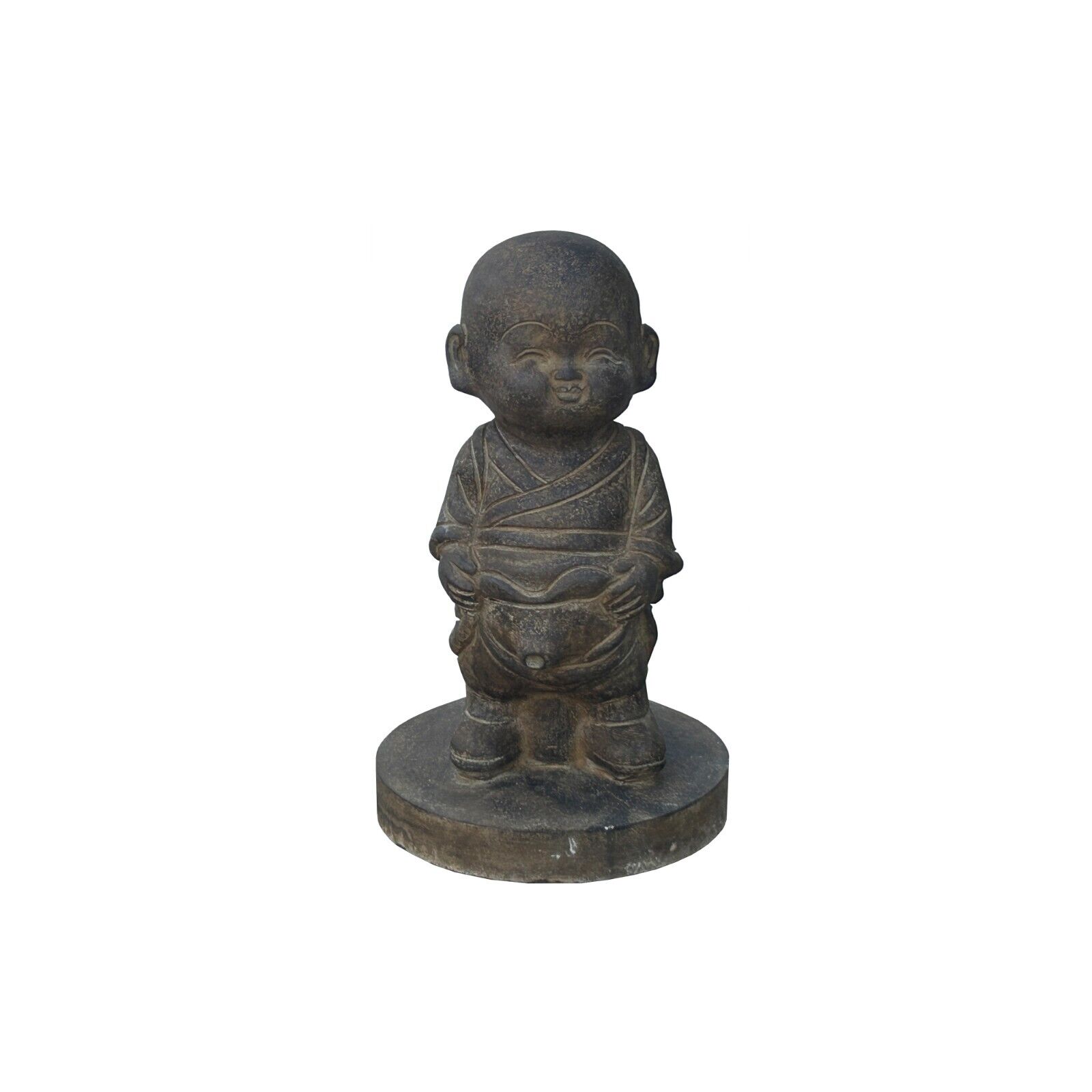 Chinese Dark Gray Stone Standing Garden Cute Lohon Monk Statue ws3624