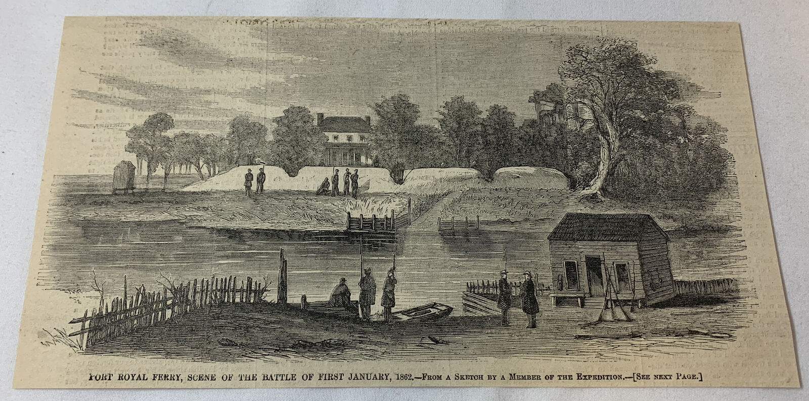 1862 magazine engraving~ PORT ROYAL FERRY, SCENE OF THE BATTLE OF FIRST JANUARY