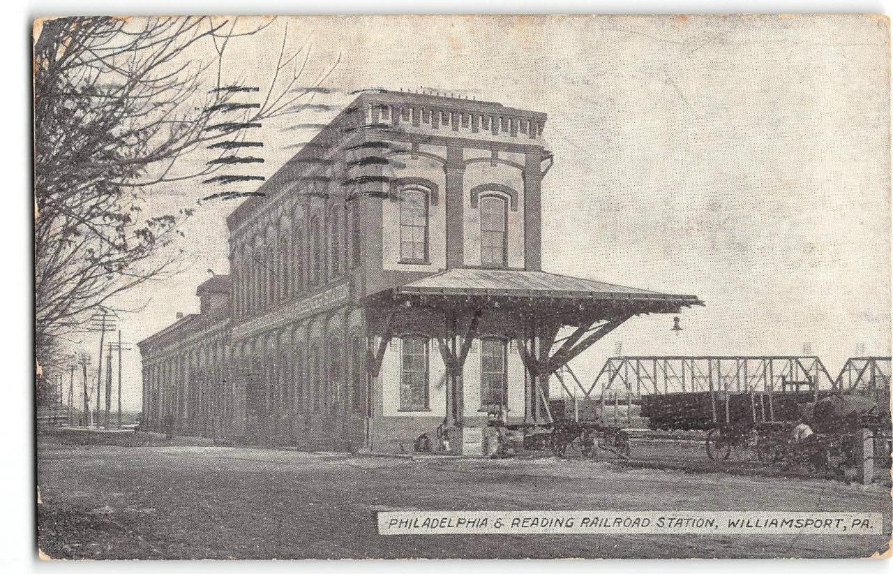 Philadelphia & Reading Railroad Station, Williamsport, PA Depot 1911 Postcard