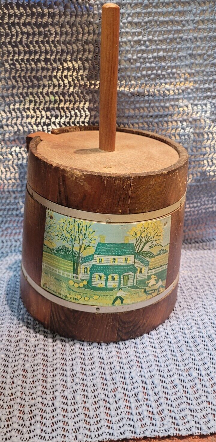 Vintage 1984 Teleflora Wooden Butter Churn Fall Scenery Farmhouse