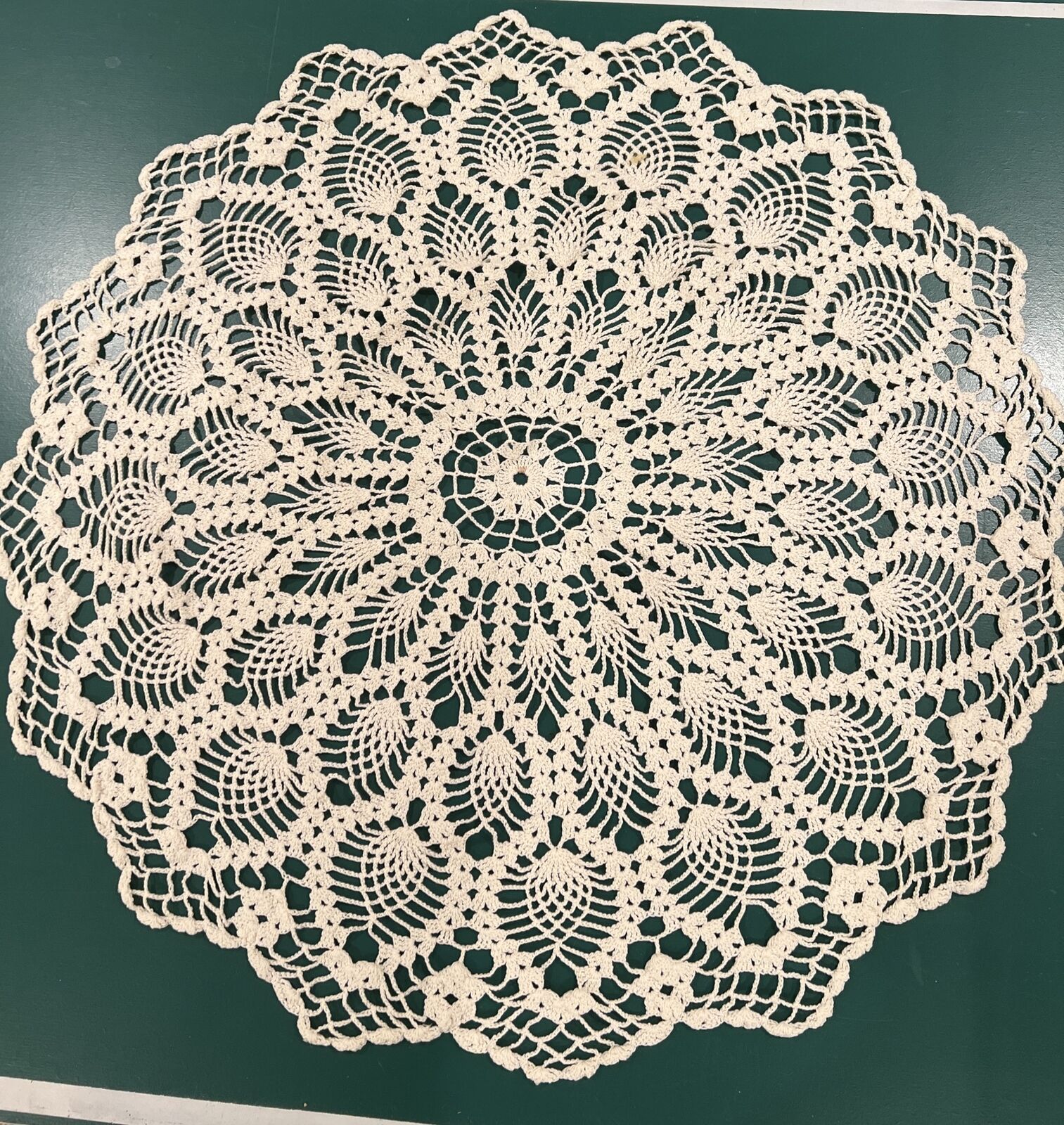 Vintage Hand Crochet Round White Dollie, Large Approximately 28” Diameter.
