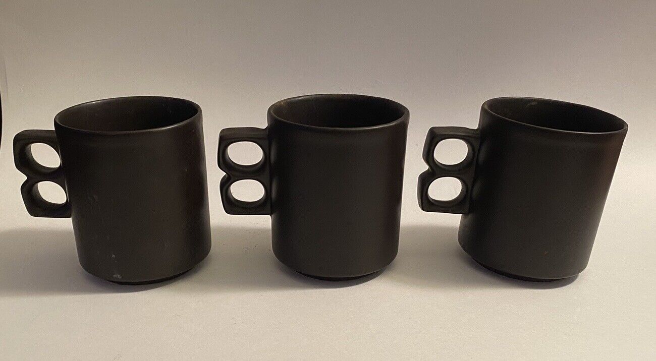 Unique Retro Mugs Doverstone England Dark Brown Coffee Tea Cups Set Of 3