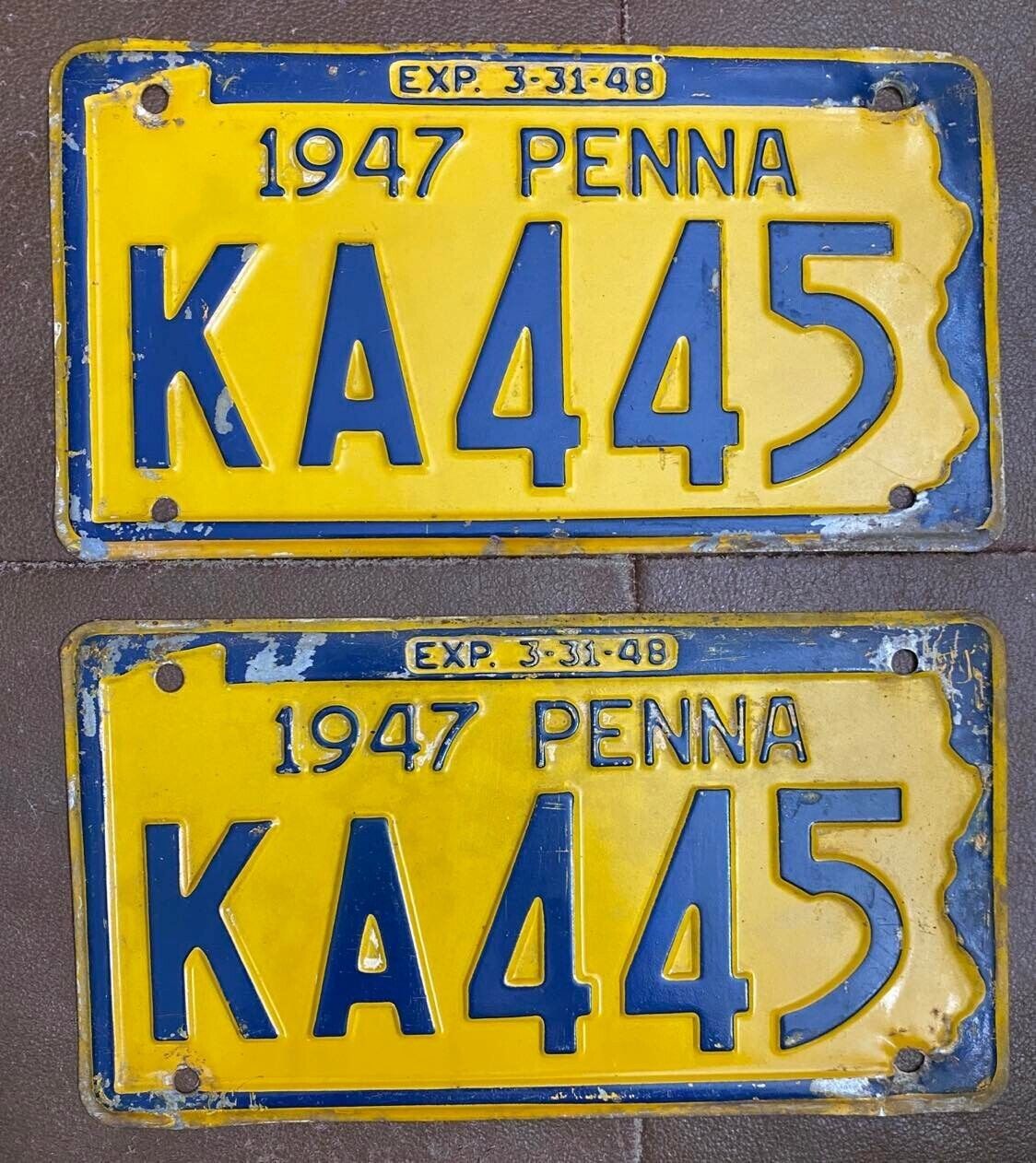 Pennsylvania 1947 License Plate PAIR # KA445