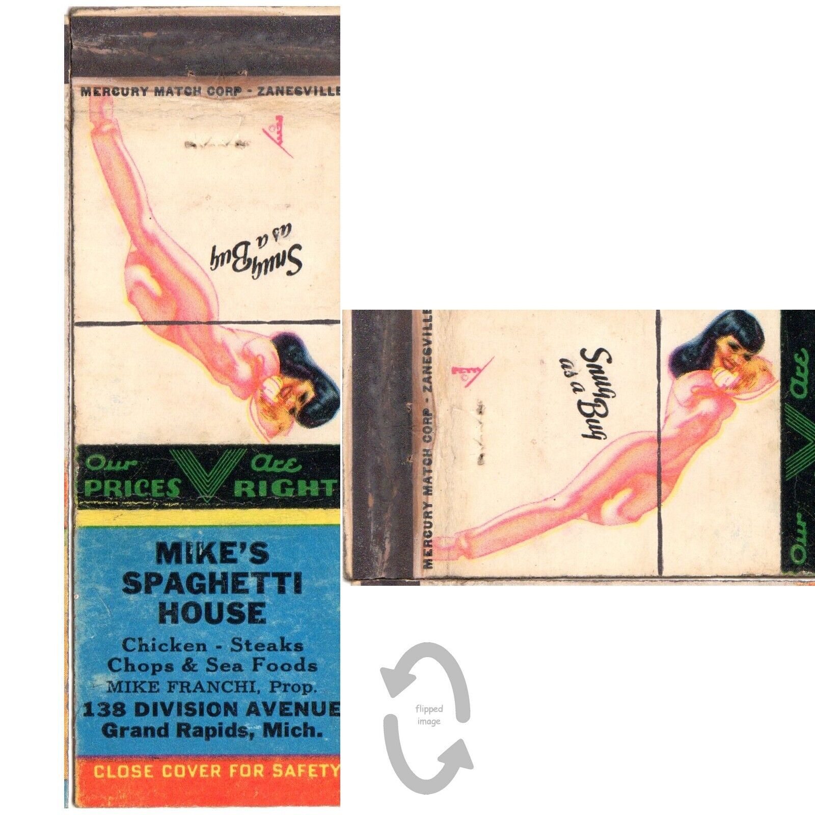 Vintage Matchbook Cover Mike\'s Spaghetti House Grand Rapids MI Petty Girlie 40s