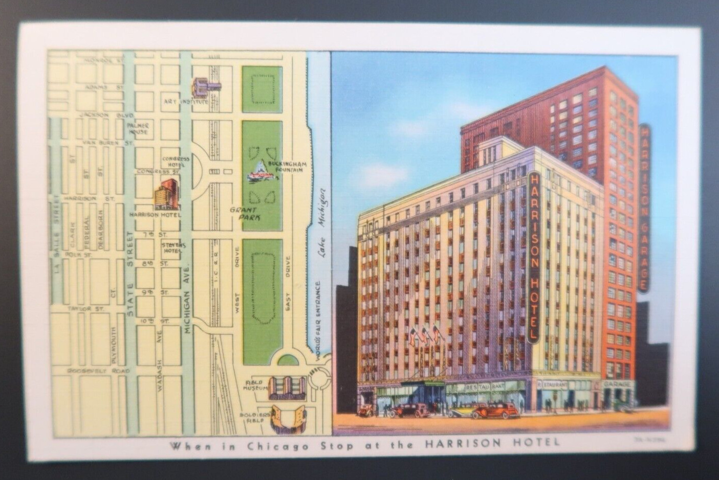 Vintage Postcard Harrison Hotel When in Chicago 3A-H394 Curt Teich & Co. Art