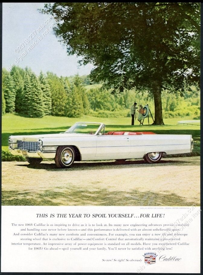 1965 Cadillac convertible white car photo vintage print ad