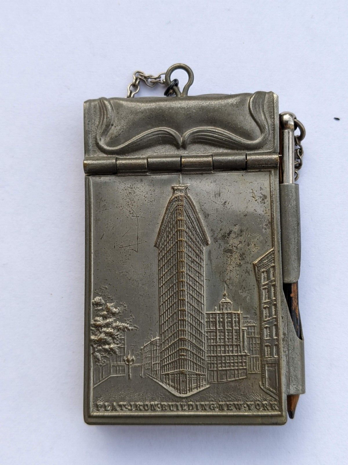 Antique Flat Iron Building New York City Repousse Dance Card Note Pad C1