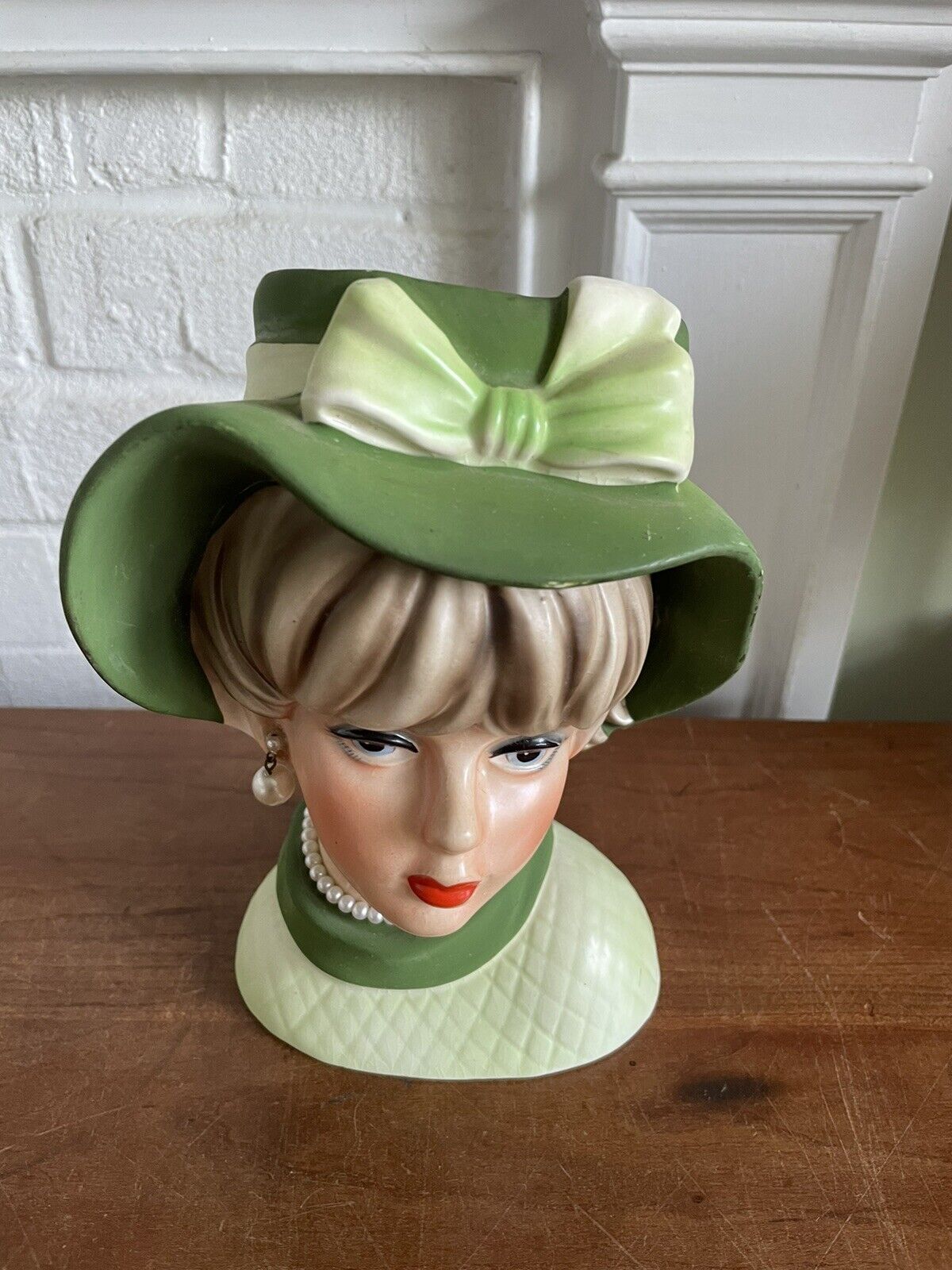 Vintage NAPCOWARE NAPCO Lady Green Hat Head Vase ~ Rare HTF