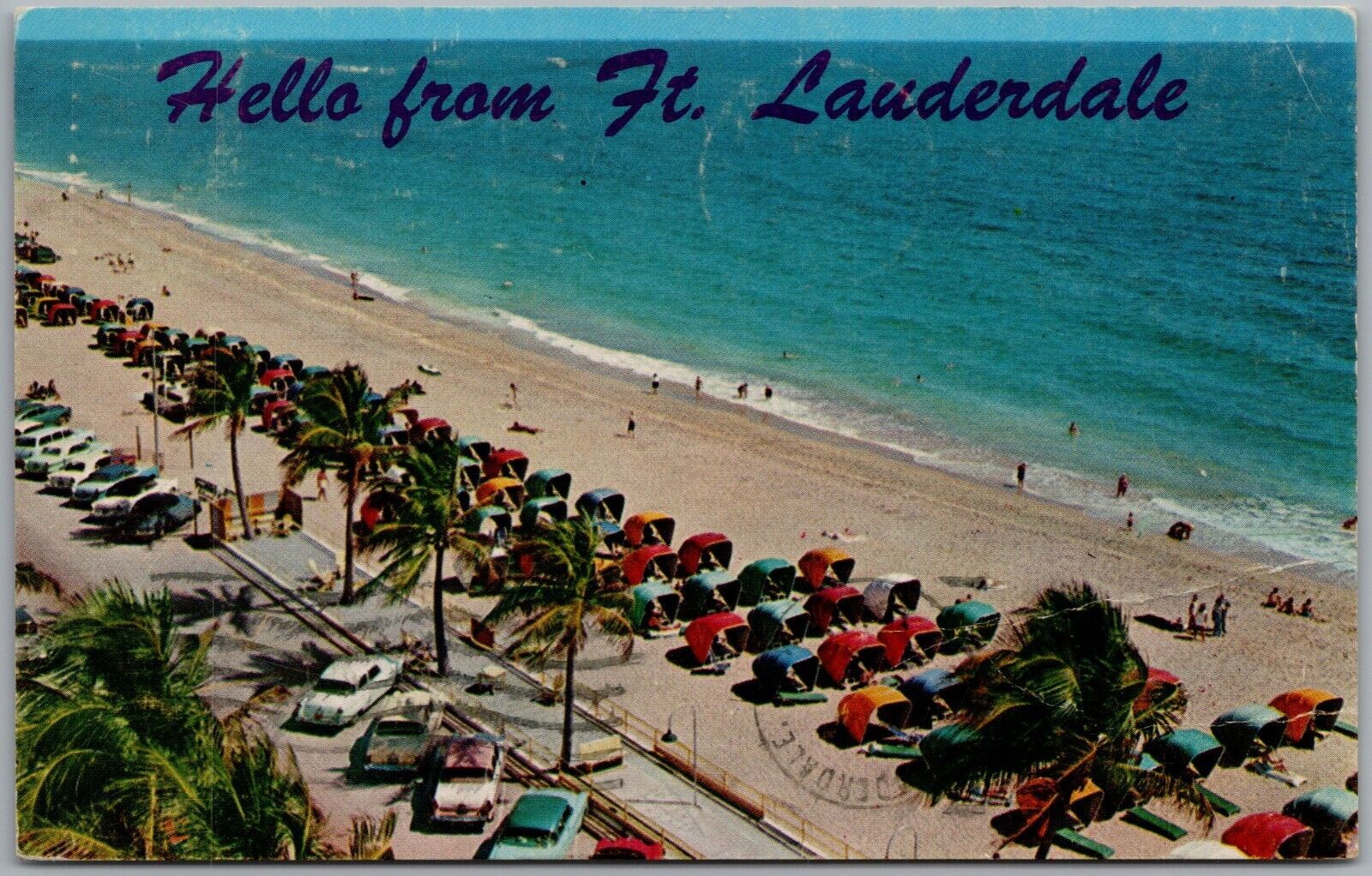 Hello From Ft Lauderdale Florida Beach Cabanas Postcard C505
