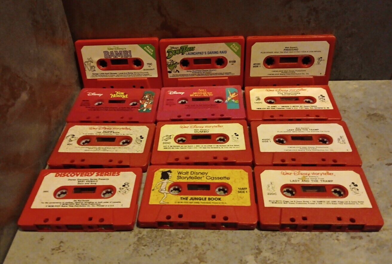 Vintage Lot of 12 Walt Disney Storyteller, Songs, Audio Cassette Tapes