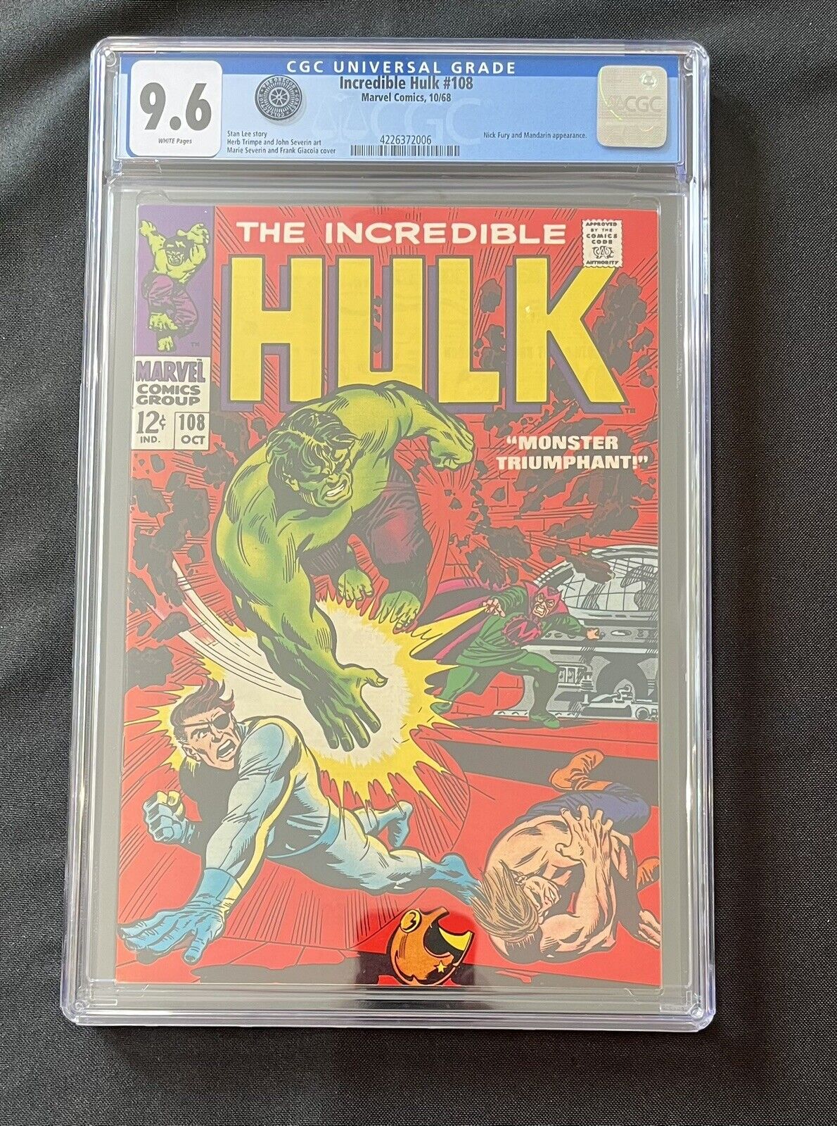THE INCREDIBLE HULK #108, Marvel (CGC 9.6) White Pages Beautiful Book