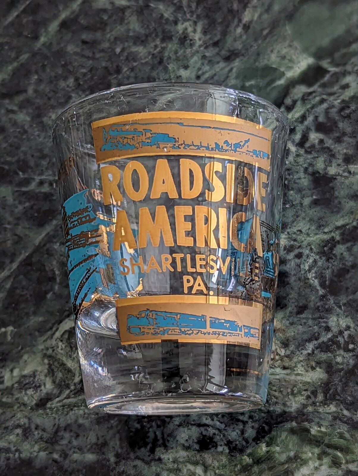 Vintage Roadside America Shartlesville Pennsylvania Souvenir Shot Glass.