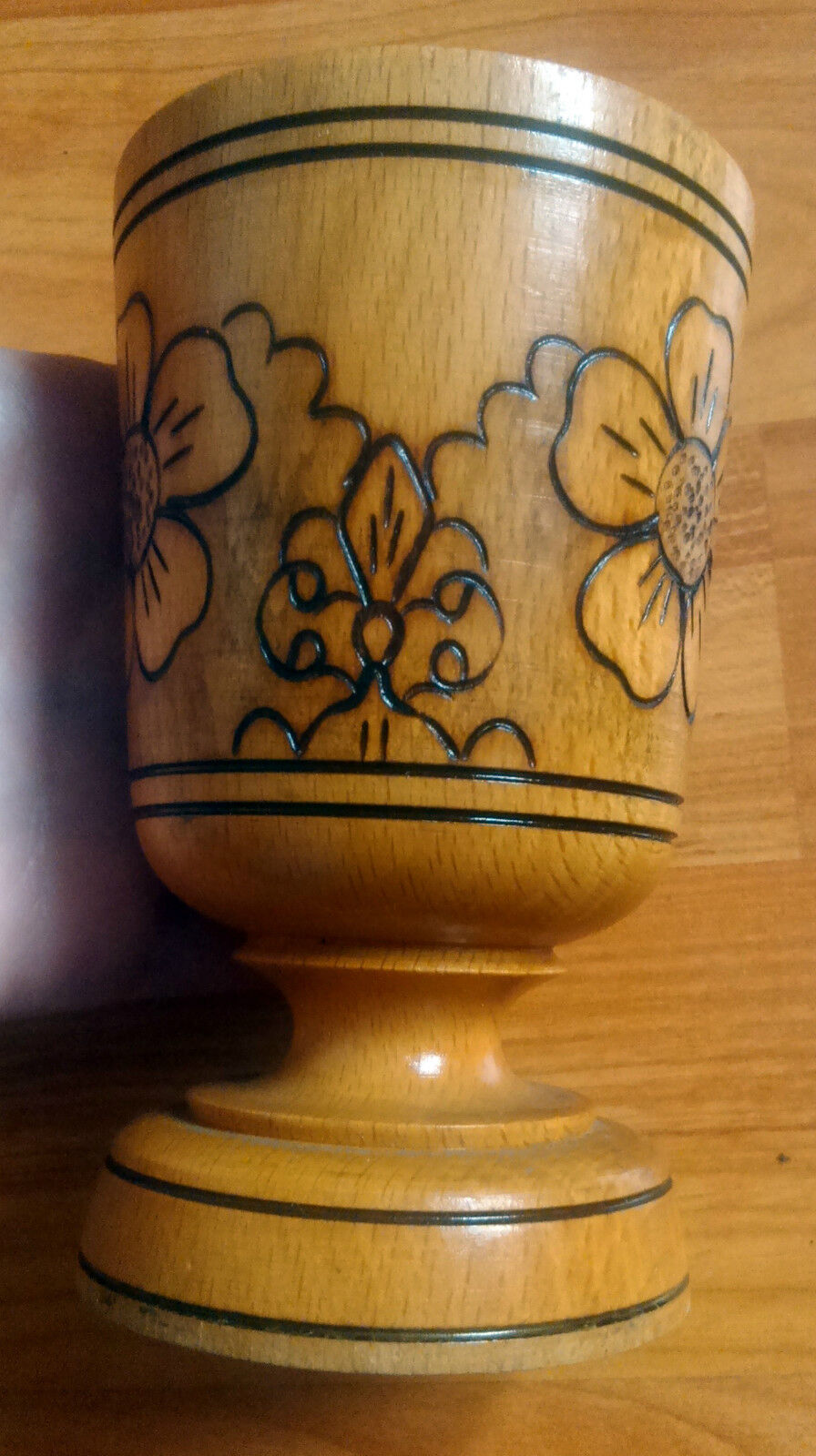 Vintage wood pencil candle holder 1960s carved traditional decor wooden Romanian