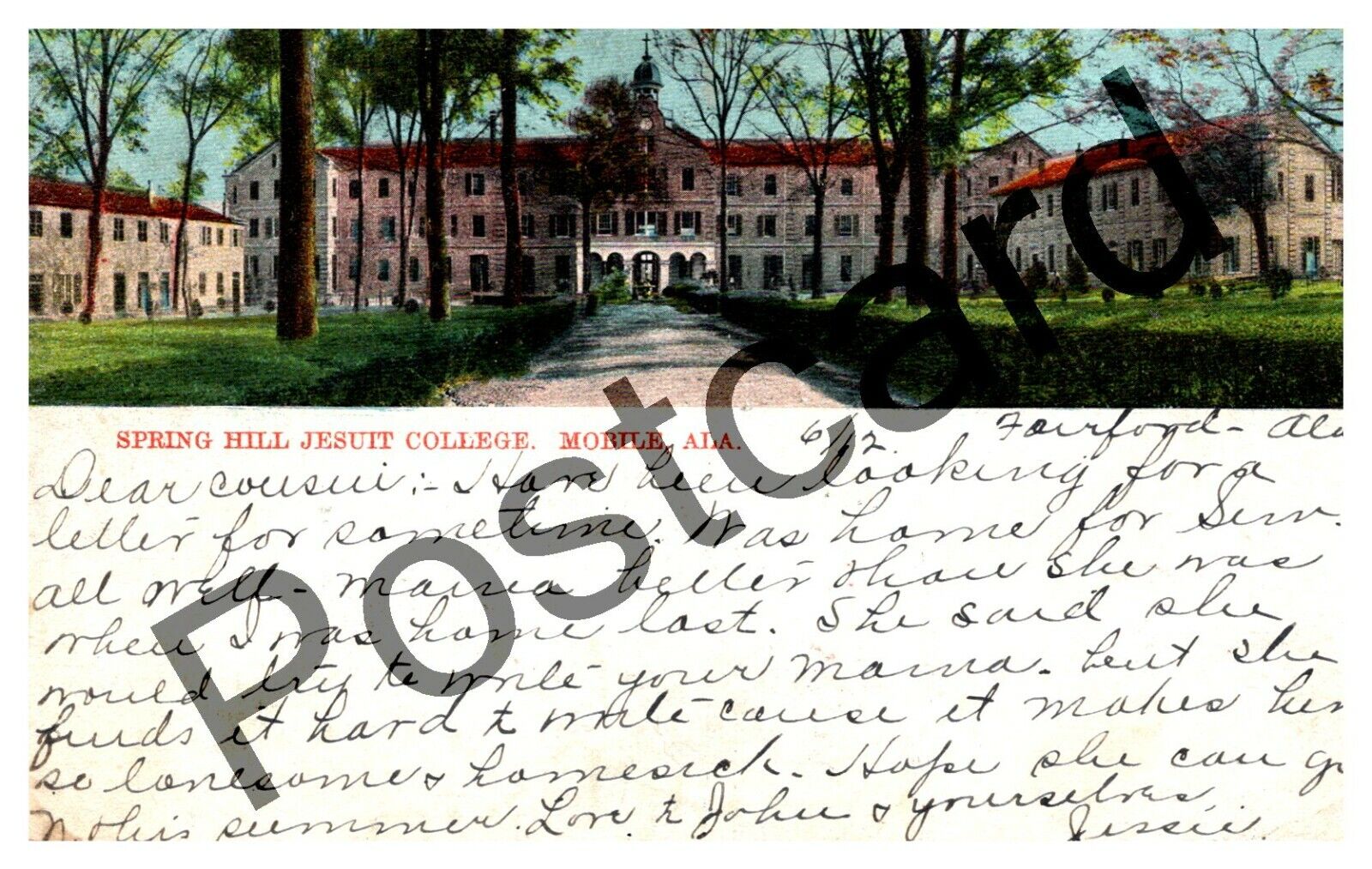 1907 Spring Hill Jesuit College, Mobile AL, postcard jj022