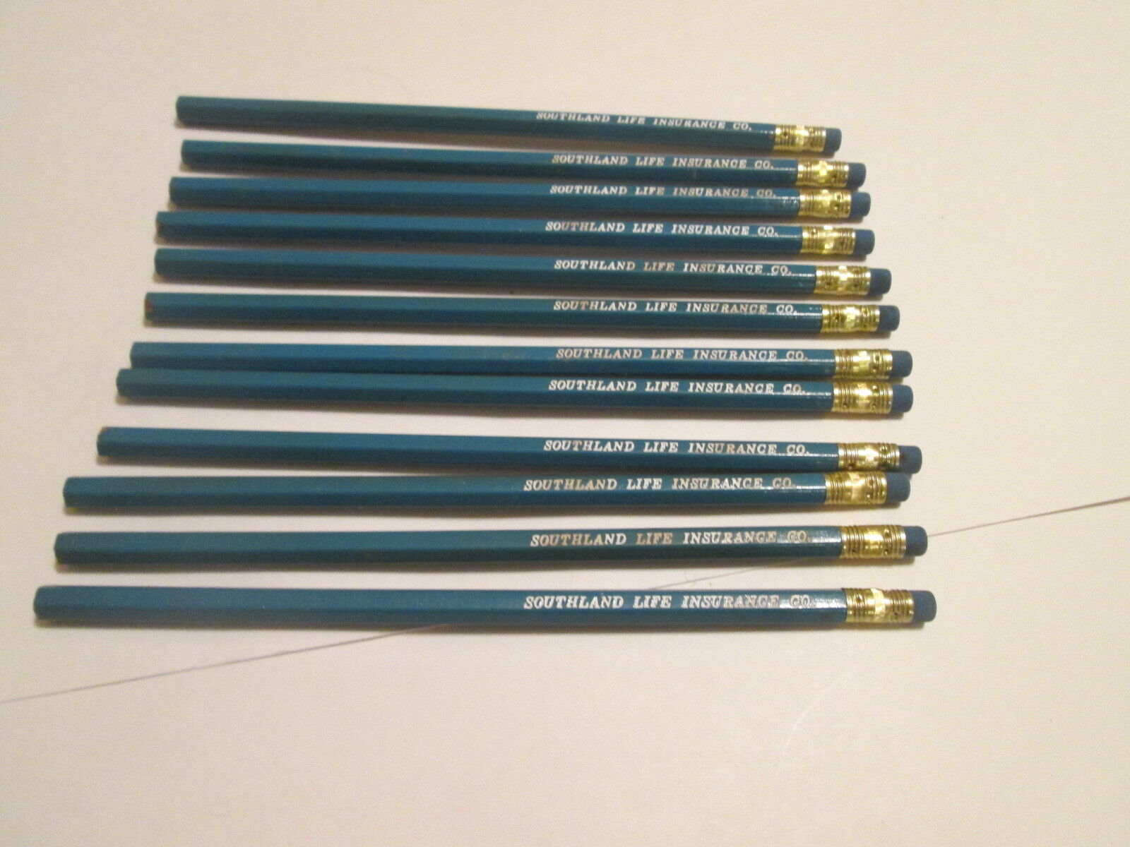 Lot of 12 Vitg Wooden Advertising Pencils 1970's Southland Life Insurance Blue