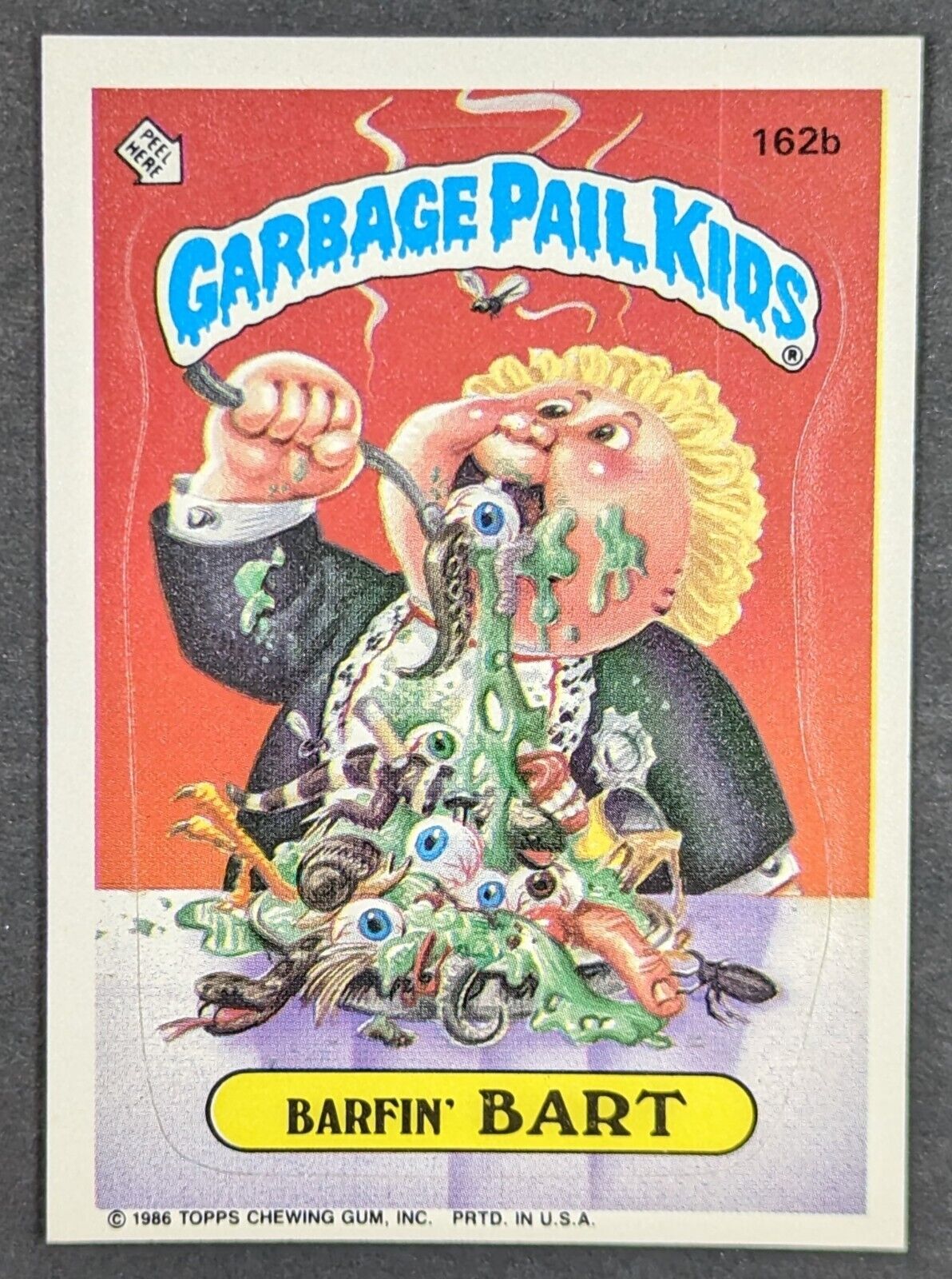 Vintage 1986 Barfin Bart Garbage Pail Kids Topps Sticker Card #162b (NM)