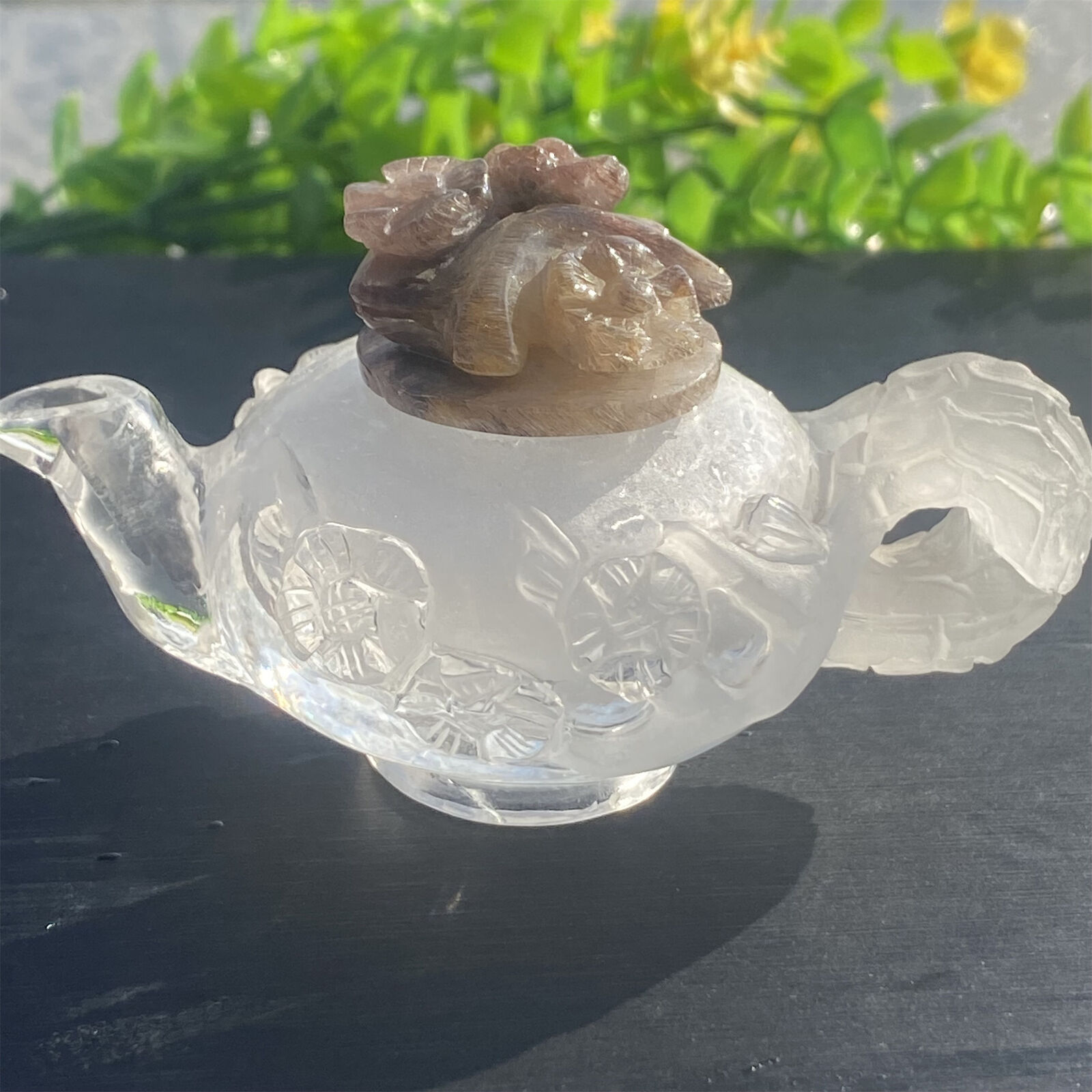 134g Top+ Natural White Quartz Vintage Hand Carved Crystal Teapot Reiki .JUN5