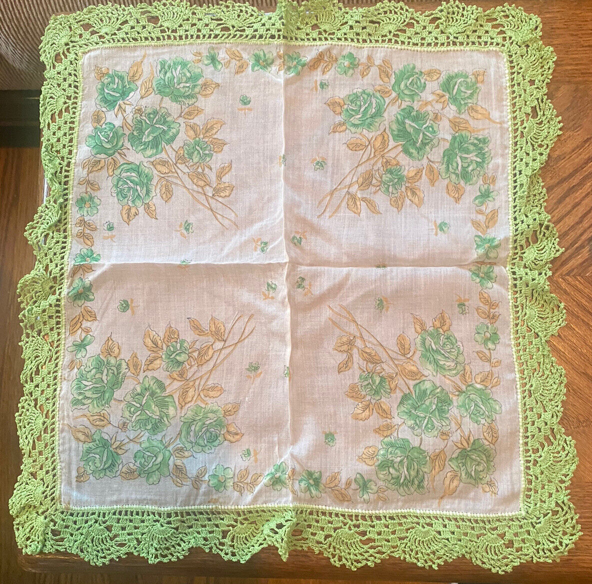 Vintage lankier green floral with lace 14x14
