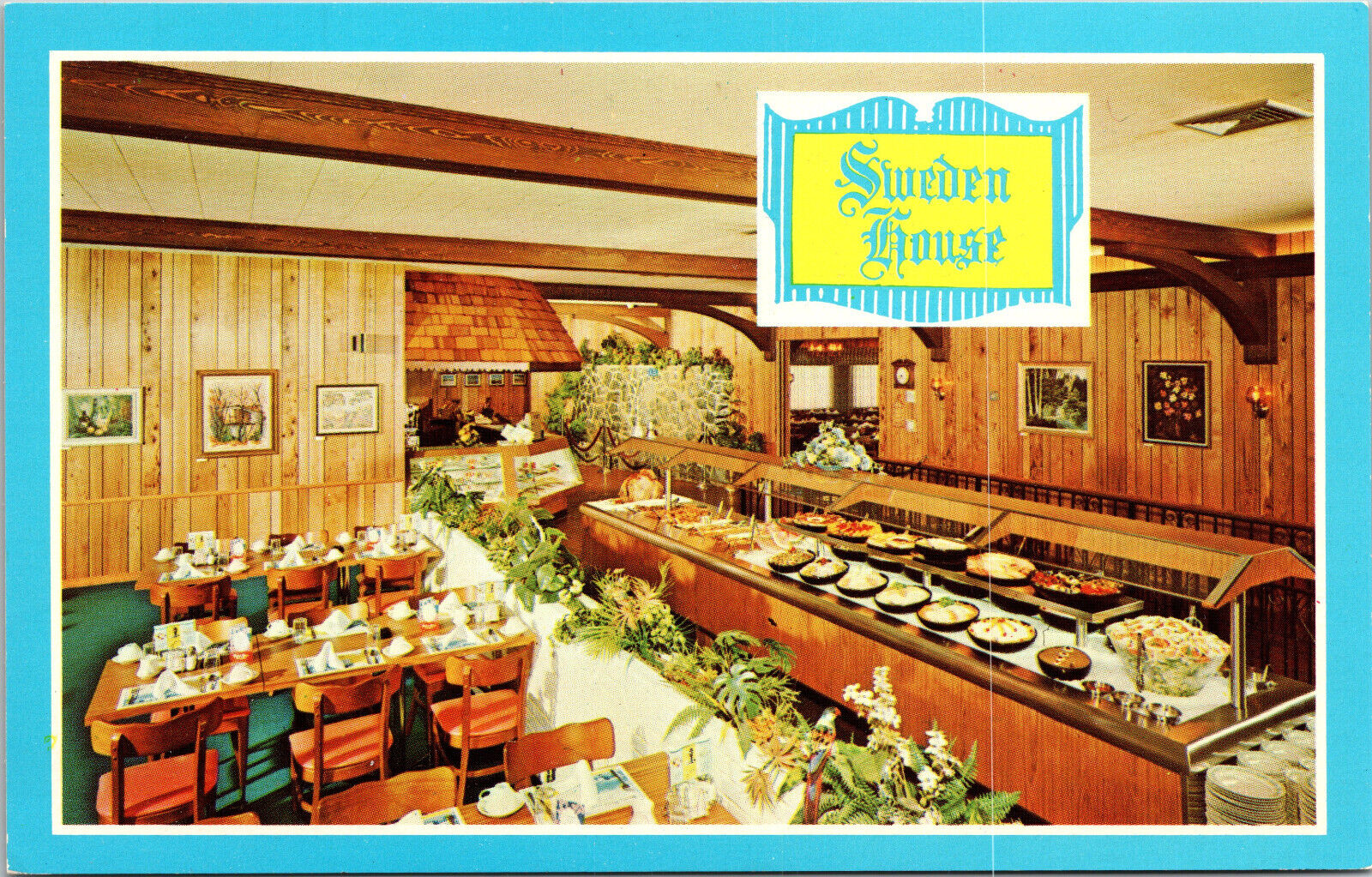 1960s Sweden House Smorgasbord Restaurant Florida Illinois Postcard RPPC Vtg