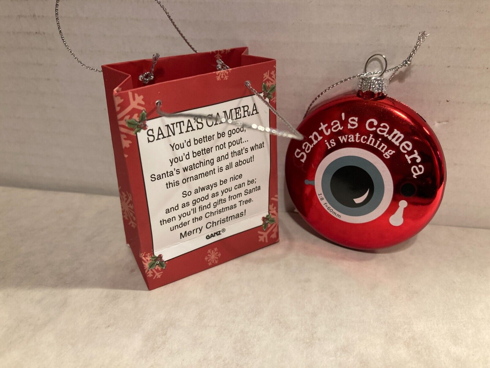 Ganz Personalized Santa\'s Camera is Watching Christmas Ornament with Gift Bag