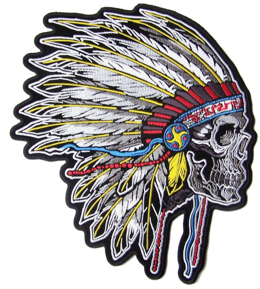 large JUMBO INDIAN SKULL SIDEWAY HEADDRESS BACK PATCH #089 EMBROIDERED 10 IN NEW