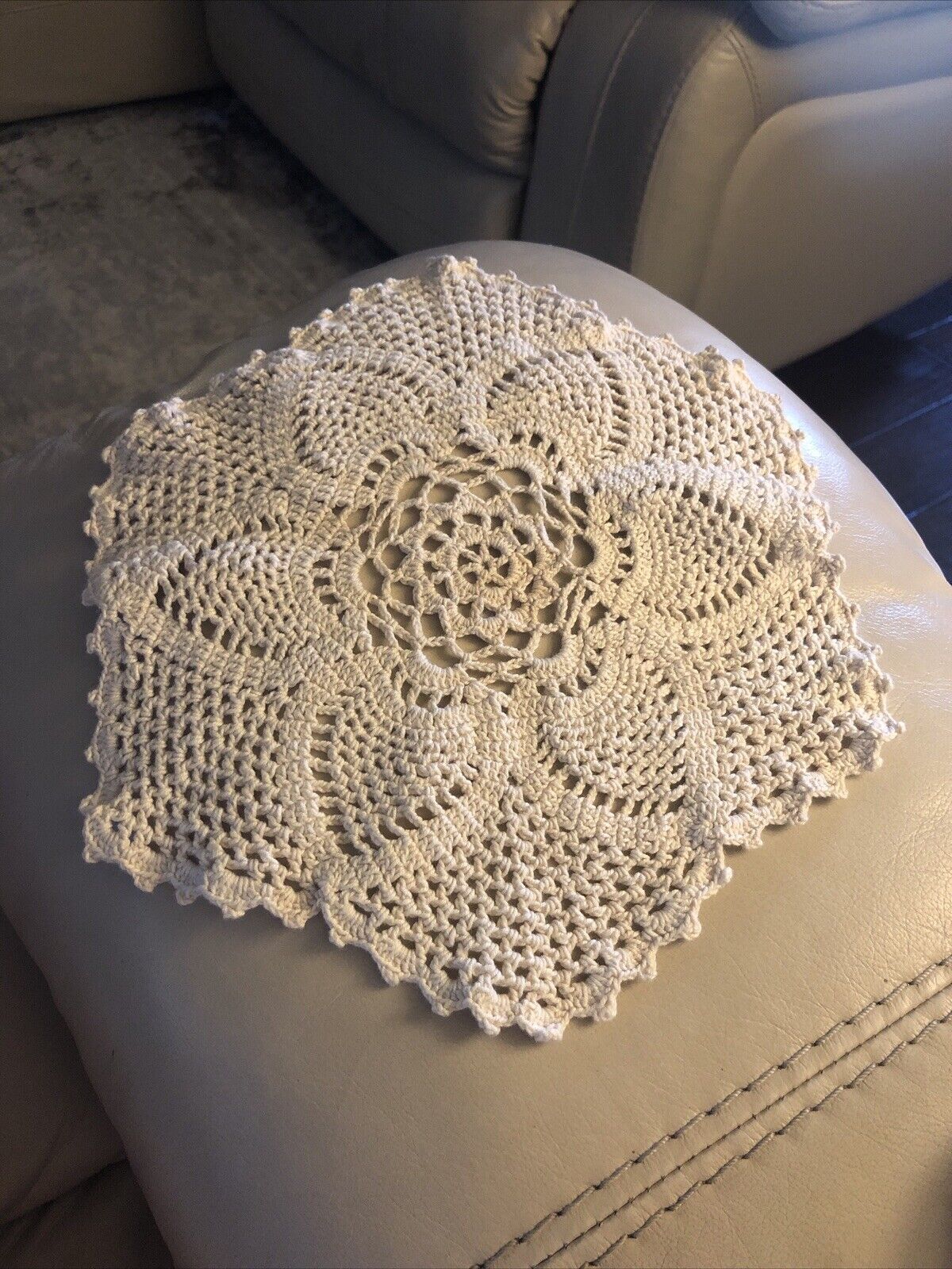 Collectible Beautiful Handmade Crocheted Doily 10” X 8” Off White Vintage