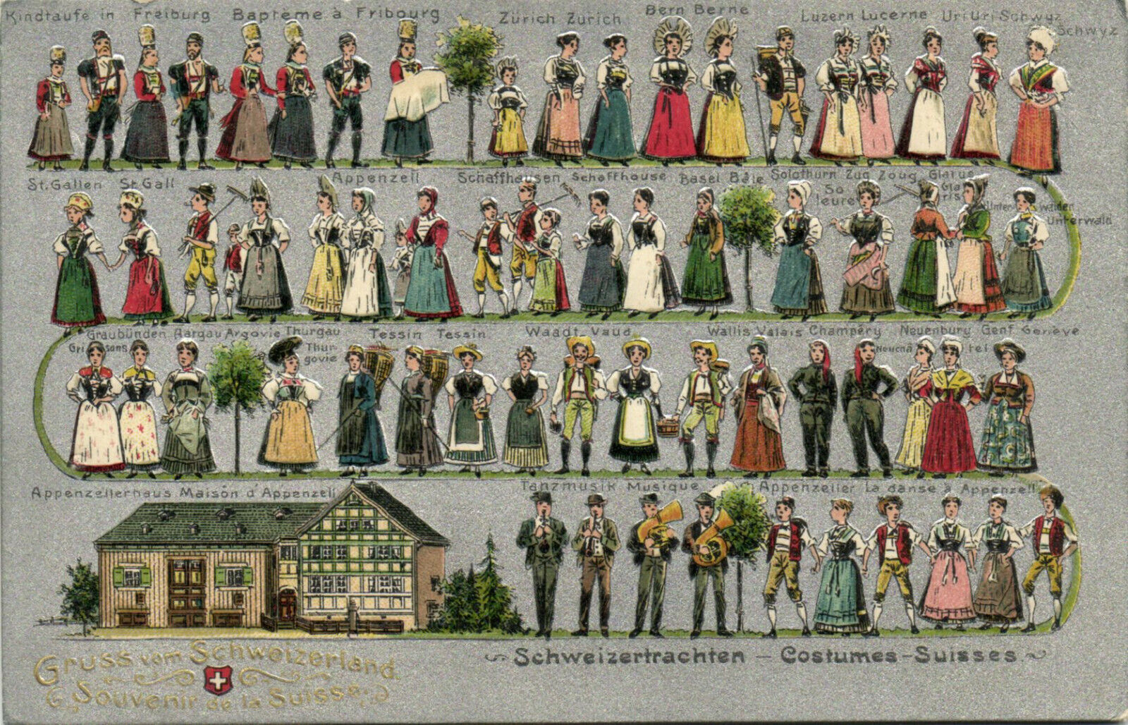 PC CPA SWITZERLAND, COSTUMES SUISSES, Vintage EMBOSSED Postcard (b16584)