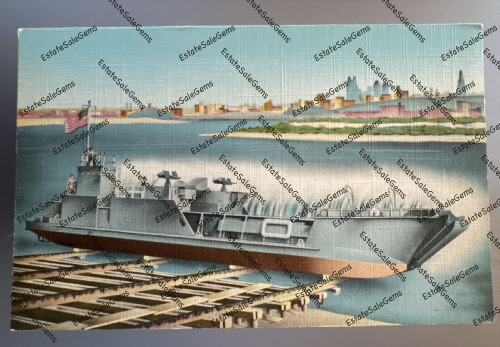 Vintage Postcard Navy vessel Harry Darby\'s shipyard Kansas City Kansas