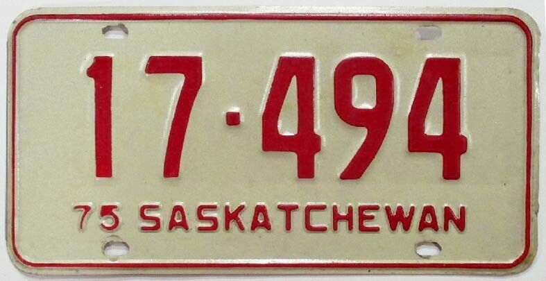 Saskatchewan Canada 1975 License Plate 17-494 Very Good Condition