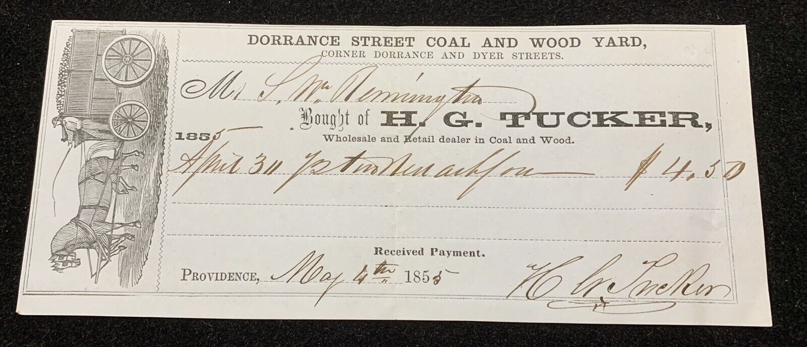 Vintage 1855 Coal And Wood Receipt Providence RI 