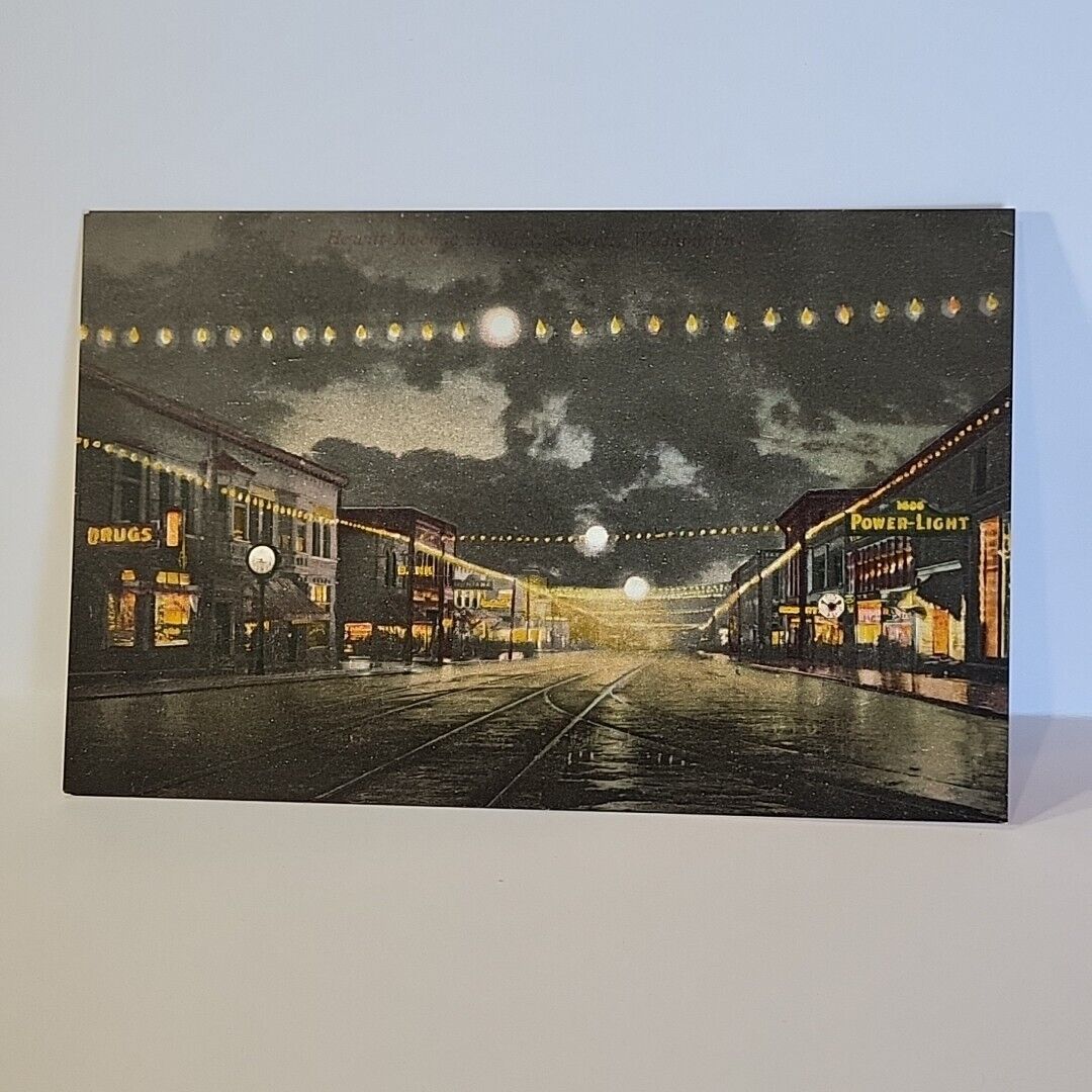 Everett Washington Hewitt Avenue At Night Vintage Antique Postcard 1910 