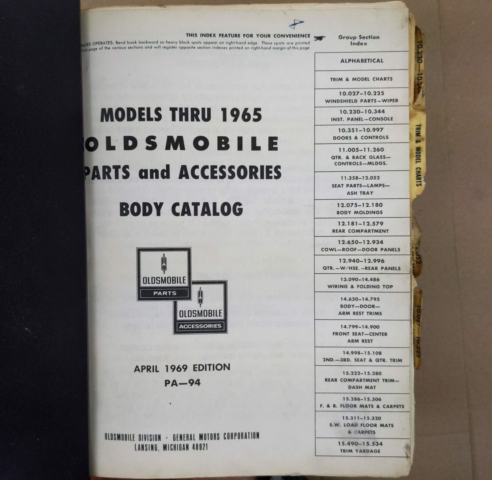 HUGE Vintage OLDSMOBILE Parts and Accessories Catalog ~ MODELS THRU 1965