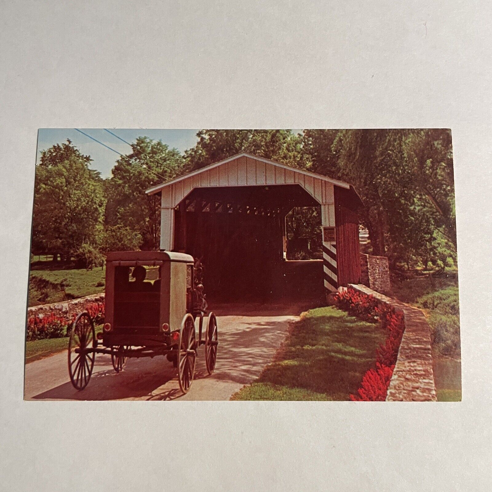 Greetings Amish Country Covered Bridge Lancaster County Pennsylvania Postcard