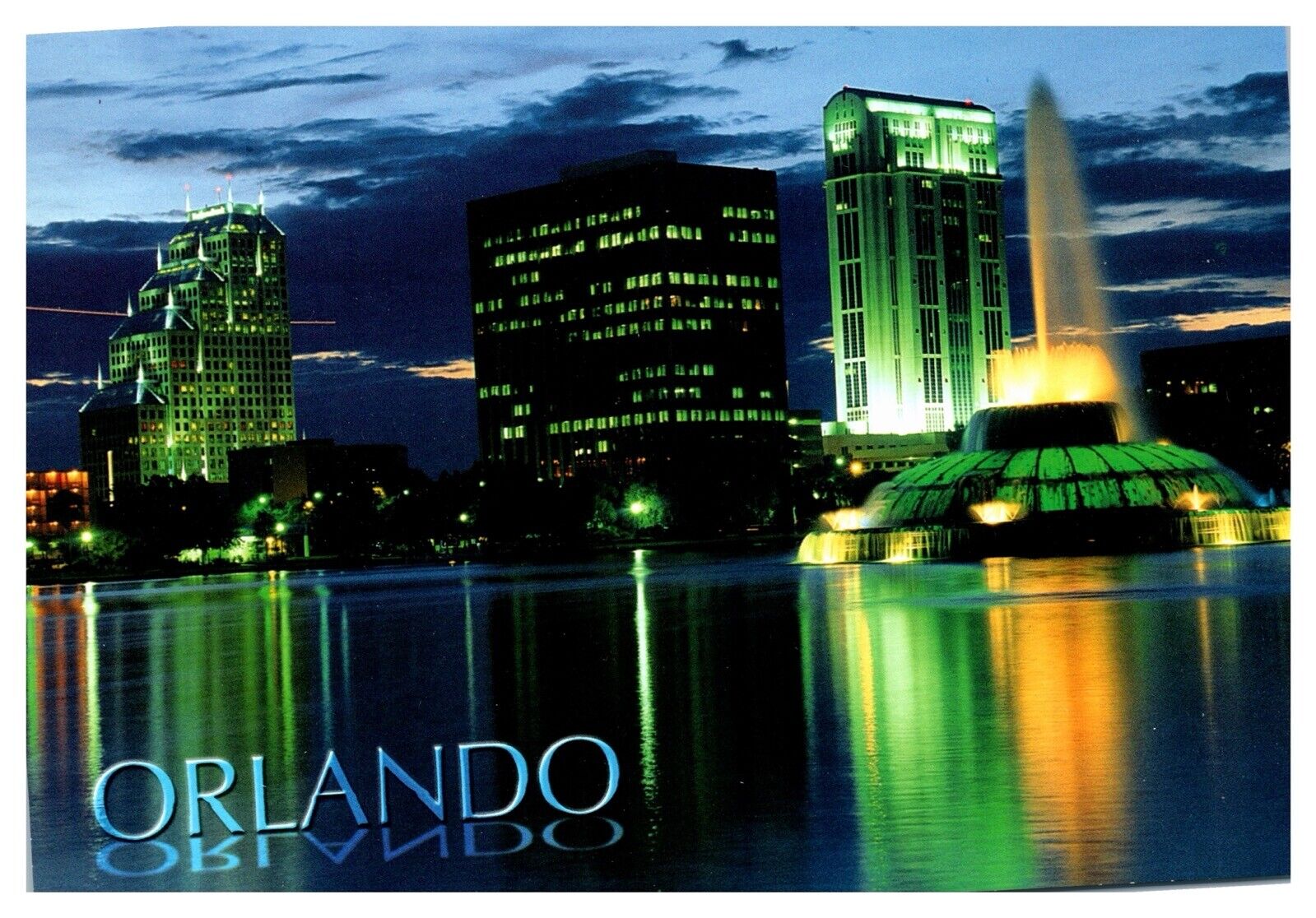 Orlando Florida FL Night Time Ocean City Buildings Chrome Postcard UNP
