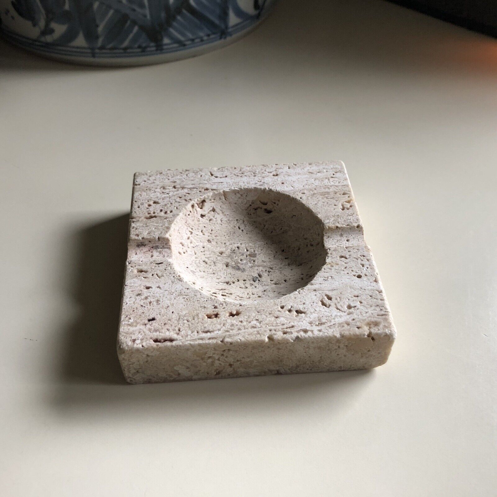 Travertine Marble Small Two Person Ashtray Italy