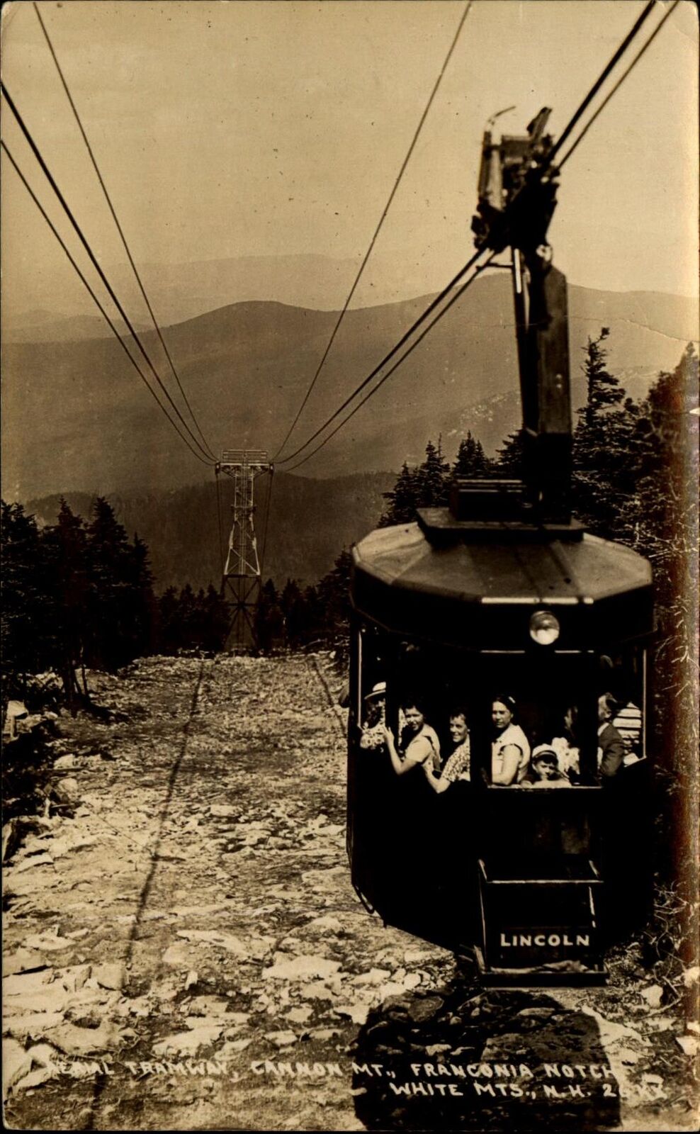 Franconia Notch ~ Cannon Mountain Tramway ~ people ~ White Mountains NH ~ RPPC