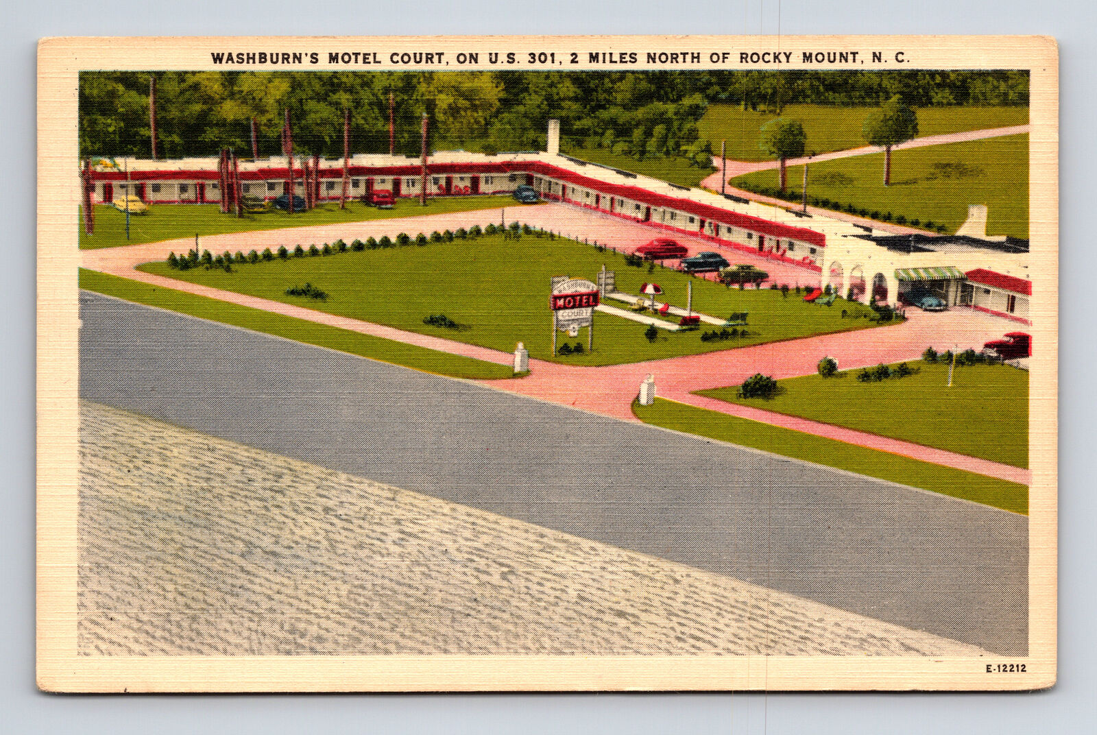 c1954 Wasburn\'s Motel Court US 301 Rocky Mount NC Roadside America Postcard