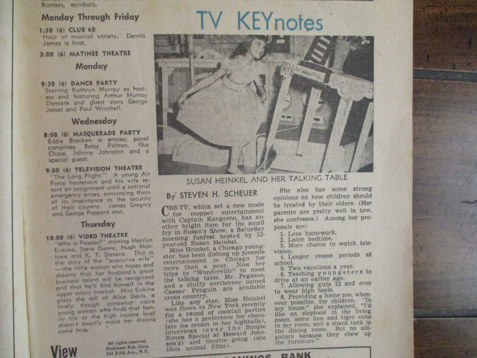 1957 Albany NY View TV Mag(SUSAN HEINKEL/SUSANS SHOW/RICHARD DIAMOND/STEVE ALLEN